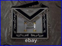 Past Master Masonic Apron Silver & Gold Bullion withSquare Pillar Satin Pocket NEW