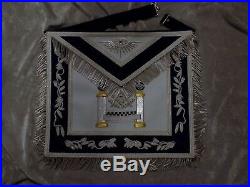 Past Master Masonic Apron Silver & Gold Bullion withSquare Pillar Satin Pocket NEW