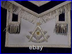 Past Master Masonic Apron Silver & Gold Bullion withSquare Tassel Satin Pocket NEW