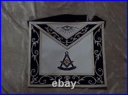 Past Master Masonic Apron Silver & Gold Bullion with Square Blue Satin Pocket NEW
