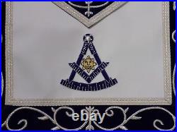 Past Master Masonic Apron Silver & Gold Bullion with Square Blue Satin Pocket NEW