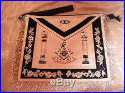 Past Master Masonic Silver Bullion Apron with Square & Apron Case NEW
