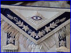 Past Master Silver Bullion Apron Square Masonic Tassels Leather Style Pocket NEW