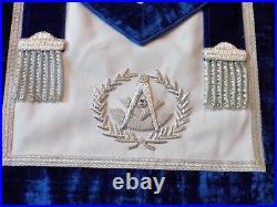 Past Master Silver Bullion Apron with Square Masonic Wreath Tassels Pocket NEW