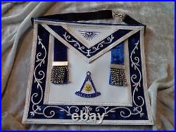 Past Master Silver Bullion Apron without Square Masonic Chains Satin Pocket NEW