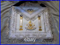 Past Master Silver Gold Bullion Apron Square Pillars Masonic Leather Style NEW