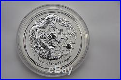 Perth mint year of the Dragon 2012 1kg solid silver bullion coin lunar bar 999