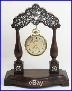 Pocket watch holder VERY RARE solid silver and Brazilian rosewood 19th century