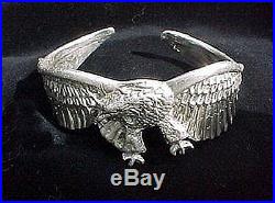 Pure Solid Sterling Silver 925 Eagle Cuff Bracelet Lost Wax Casting Handmade