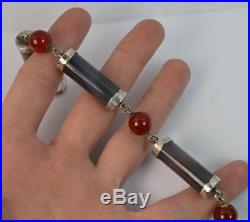 Quality Victorian Grey Banded Agate and Carnelian Solid Silver Bracelet