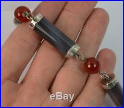 Quality Victorian Grey Banded Agate and Carnelian Solid Silver Bracelet