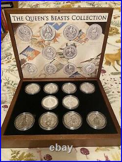 Queens Beast 2oz Silver Coin Full Set X10 In Solid American Walnut Wooden Box