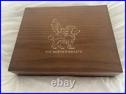 Queens Beast 2oz Silver Coin Full Set X10 In Solid American Walnut Wooden Box