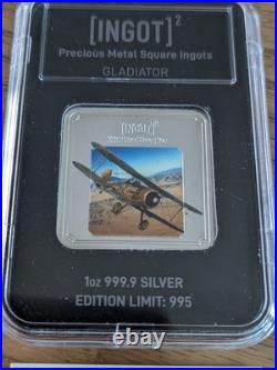 RAF Gladiator SILVER Square INGOT Lion & Unicorn 1oz 999.9 Silver (Limited 995)