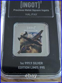 RAF Halifax SILVER Square INGOT Lion & Unicorn 1oz 999.9 Silver (Limited 995)