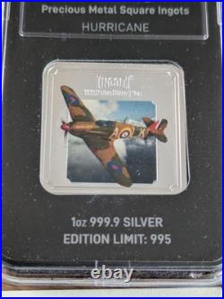 RAF Hurricane SILVER Square INGOT Lion & Unicorn 1oz 999.9 Silver (Limited 995)