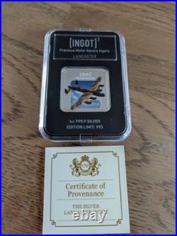 RAF Lancaster SILVER Square INGOT Lion & Unicorn 1oz 999.9 Silver (Limited 995)