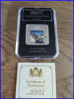 RAF Mosquito SILVER Square INGOT Lion & Unicorn 1oz 999.9 Silver (Limited 995)