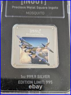 RAF Mosquito SILVER Square INGOT Lion & Unicorn 1oz 999.9 Silver (Limited 995)