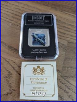 RAF Swordfish SILVER Square INGOT Lion & Unicorn 1oz 999.9 Silver (Limited 995)