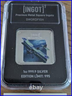 RAF Swordfish SILVER Square INGOT Lion & Unicorn 1oz 999.9 Silver (Limited 995)
