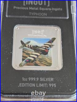 RAF Typhoon SILVER Square INGOT Lion & Unicorn 1oz 999.9 Silver (Limited 995)