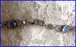 RARE 19th Century Antique FRENCH SOLID SILVER Pale Blue & Diamond PASTE NECKLACE