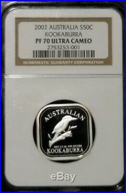 RARE (1 of 2) 2002 Australia Silver 50C Kookaburra Square Coin PF70 Ultra Cameo