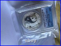 RARE 2002 China Panda 10 Yuan Solid. 999 Silver 1oz Coin PCGS MS69 UK BULLION