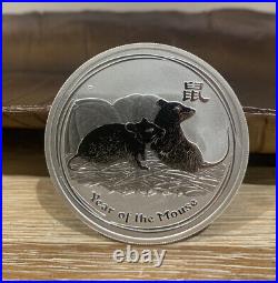 RARE 2008 Solid Silver 2 Oz Australian Lunar Year of the Mouse / Rat Coin