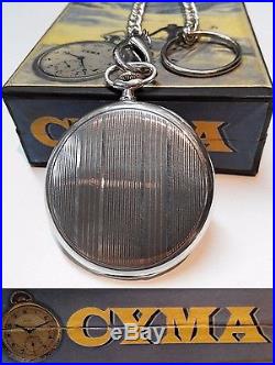 Rare Excellent Swiss Pocket Watch Cyma Solid Silver Open Face Art Deco Style Box