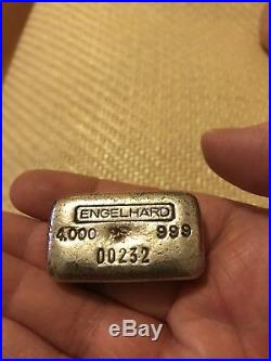 RARE Engelhard 999 Solid Silver Collectible Bullion 4 oz Bar #232