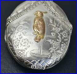 RARE Victorian SOLID SILVER & ROSE GOLD Unusual PARROT Bird Cockatoo LOCKET