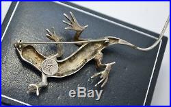 RARE Vintage SOLID 970 SILVER Taxco Mexico LARGE LIZARD Brooch By Maria Pineda