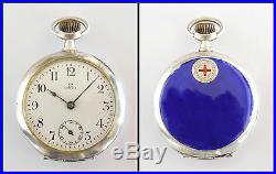 RED CROSS Vintage Ladies OMEGA SOLID SILVER Pocket Watch 35mm 1914's