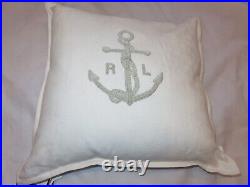 Ralph Lauren Carlea Anchor metal bullion Linen deco Pillow $285 White
