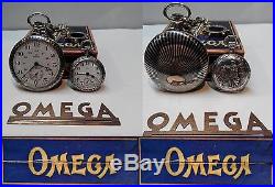 Rare Antique Piccolo Omega Swiss Made Pocket Watch Solid Silver Box And Chain