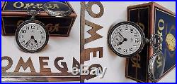 Rare Antique Piccolo Omega Swiss Made Pocket Watch Solid Silver Box And Chain