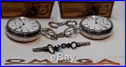 Rare Antique Swiss Pocket Watch Omega 1895 Key Wind Solid Silver 935 Box Chain