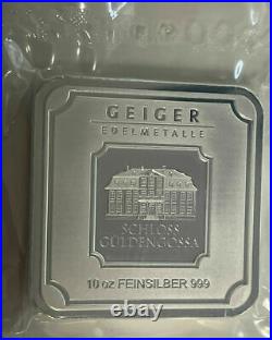 Rare Geiger Edelmetalle Security Series 10 oz Square Silver Bar. 999 Mint Sealed