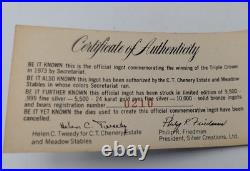 Rare Secretariat Triple Crown Winner Solid Bronze Ingot Set Silver Creations Ltd