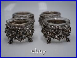 Rare Set Of 4 Salt Rooms In Solid Silver, Minerva Hallmark, Mascaron Decor