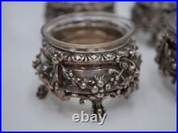 Rare Set Of 4 Salt Rooms In Solid Silver, Minerva Hallmark, Mascaron Decor