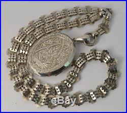 Rare Solid Silver 1880's Victorian Locket and Choker Chain