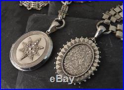 Rare Solid Silver 1880's Victorian Locket and Choker Chain