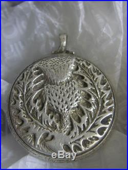 Rare Solid Silver Engraved Hardstone Brooch