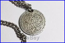 Rare Victorian muff chain 800 solid continental silver love token watch chain