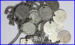 Rare Victorian muff chain 800 solid continental silver love token watch chain