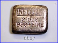 Rare Vintage KELLER 2 Oz. 999 Silver Bar Toned Old Poured Square Loaf Ingot