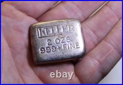 Rare Vintage KELLER 2 Oz. 999 Silver Bar Toned Old Poured Square Loaf Ingot